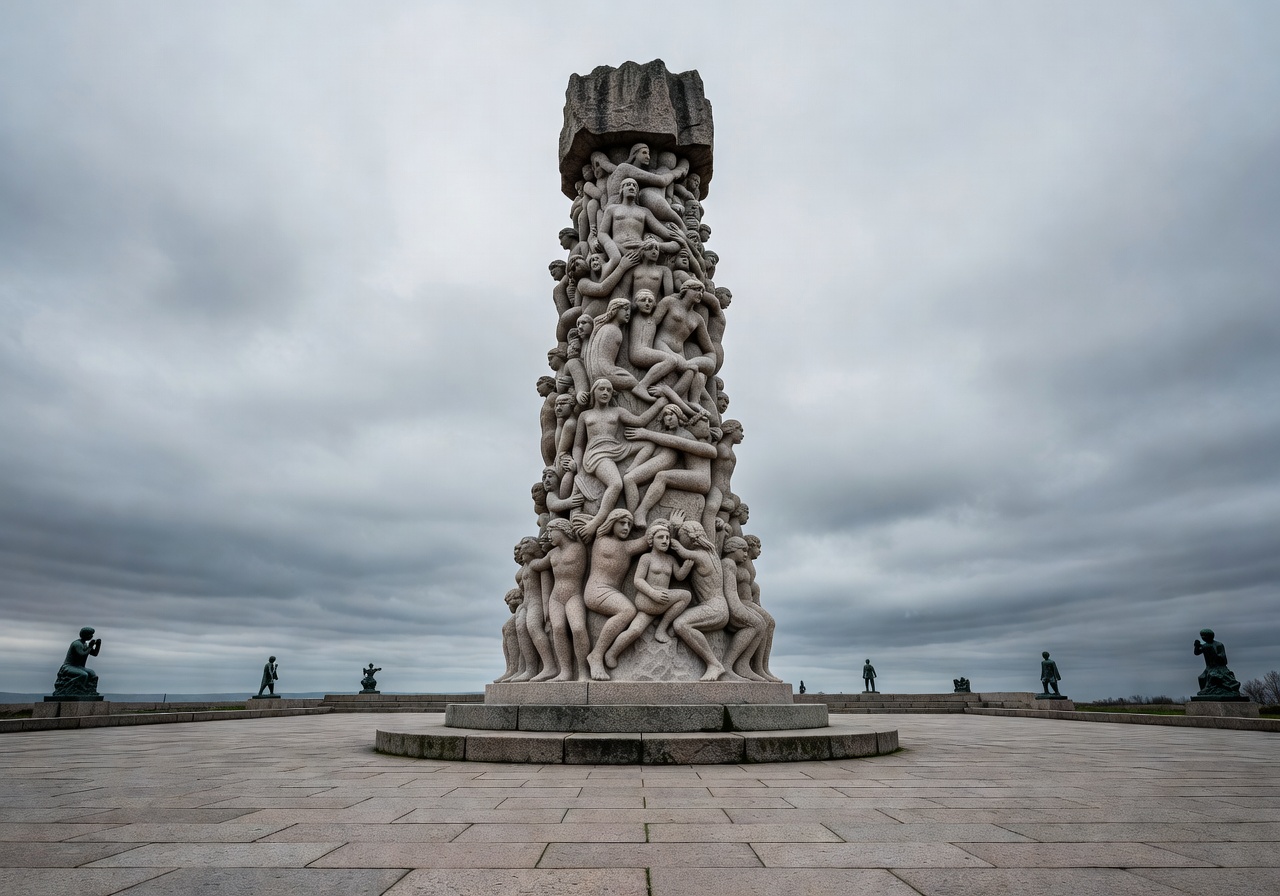 Granite Monolith sculpture rising above the plateau at Vigeland Park