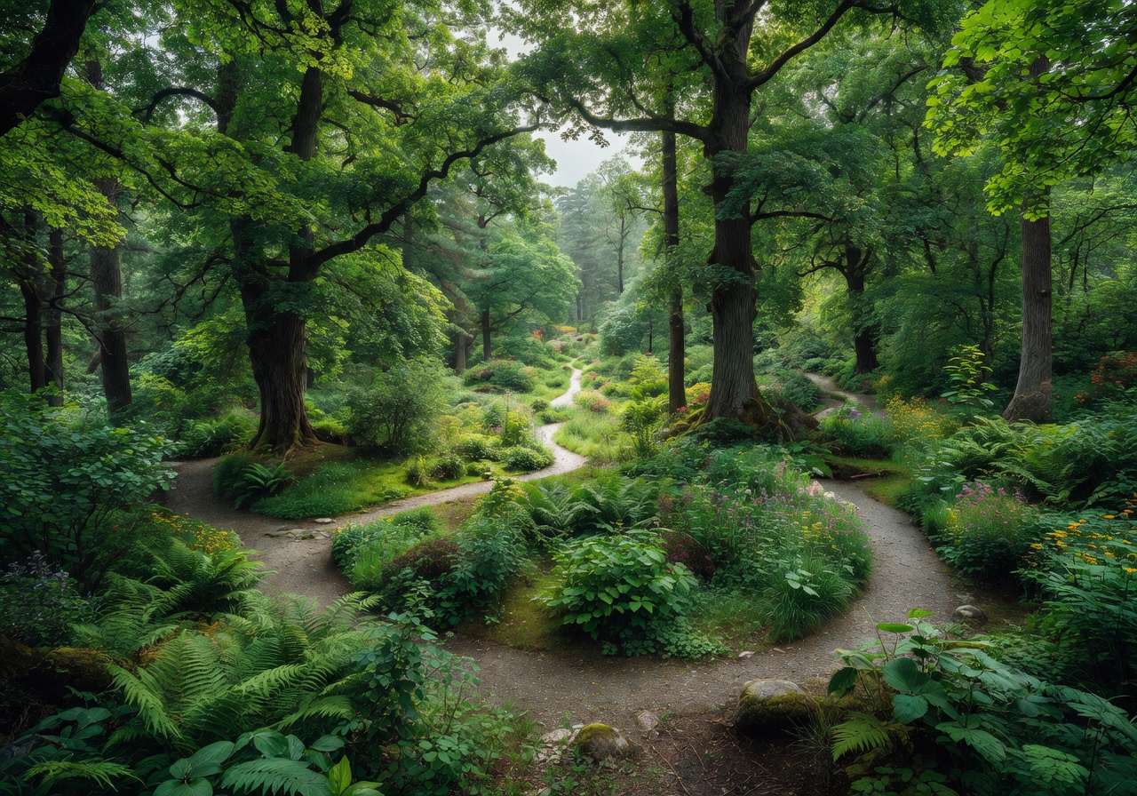 Nygårdsparken lush botanical landscape with towering trees and winding paths in Bergen Norway